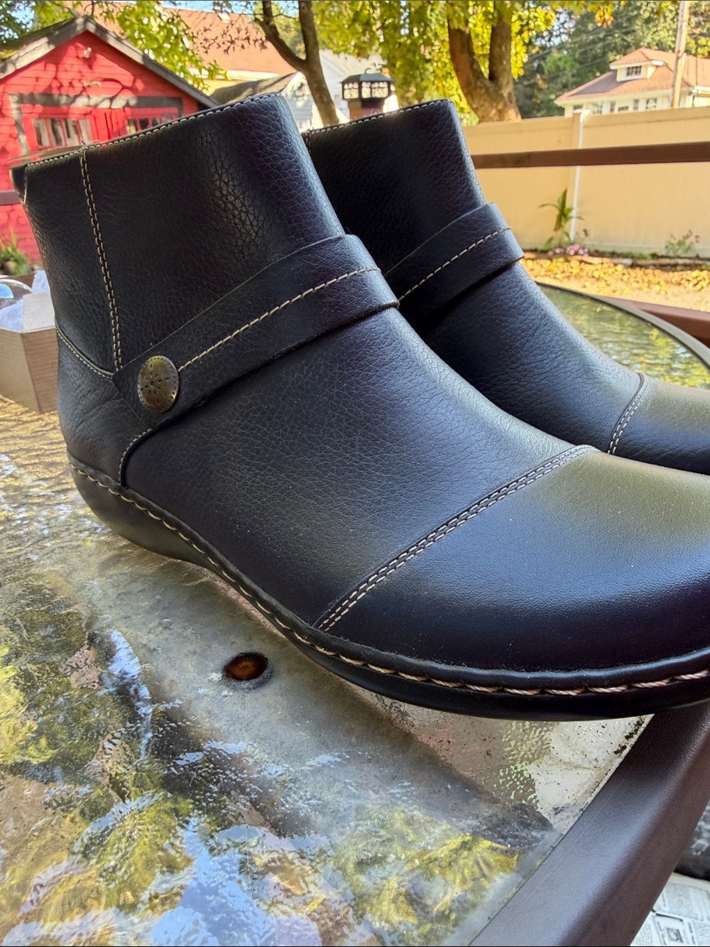 Women’s Clark’s Black Leather Ankle Boots - Casual Slip-On